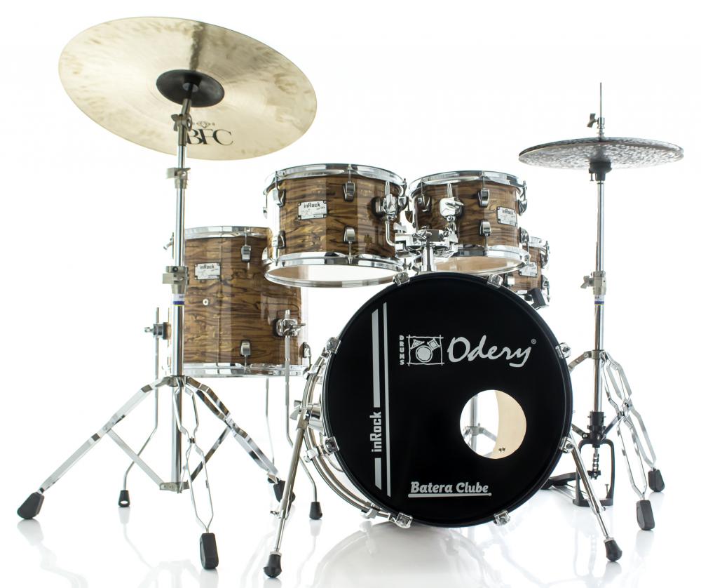 Bateria Odery inRock IR.180 Gold Tiger Jazz Bumbo 18",10",12",14" com Ferragens, 1 Estante e Banco