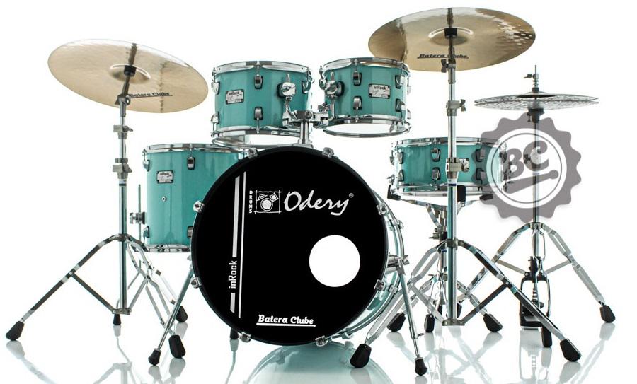 Bateria Odery inRock IR.200 Surf Green Bumbo 20",10",12",14" com Ferragens, 1 Estante e Banco