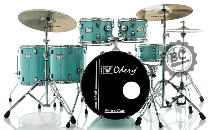 Bateria Odery inRock IR.200 Surf Green Bumbo 20",10",12",14",16" com Ferragens, 1 Estante e Banco