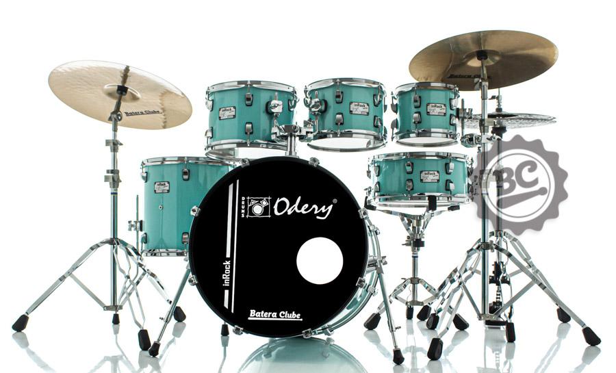 Bateria Odery inRock IR.200 Surf Green Bumbo 20",8",10",12",14" com Ferragens, 1 Estante e Banco