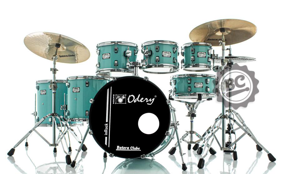 Bateria Odery inRock IR.200 Surf Green Bumbo 20",8",10",12",14",16" com Ferragens, 1 Estante e Banco
