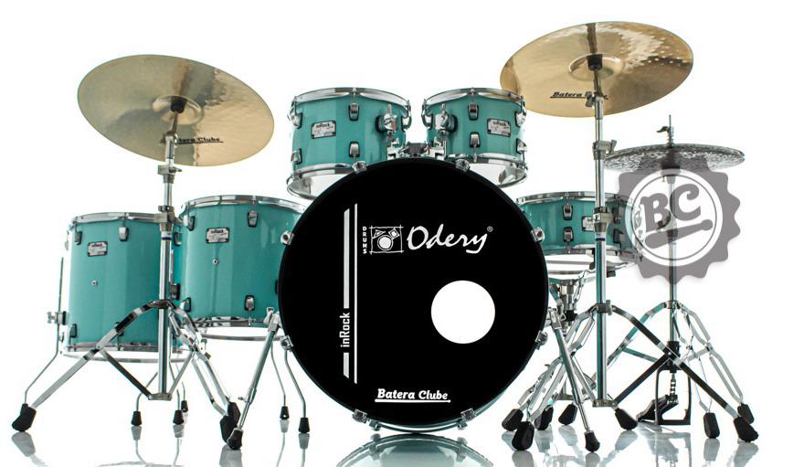 Bateria Odery inRock IR.220 Surf Green Bumbo 22",10",12",14",16" com Ferragens, 1 Estante e Banco