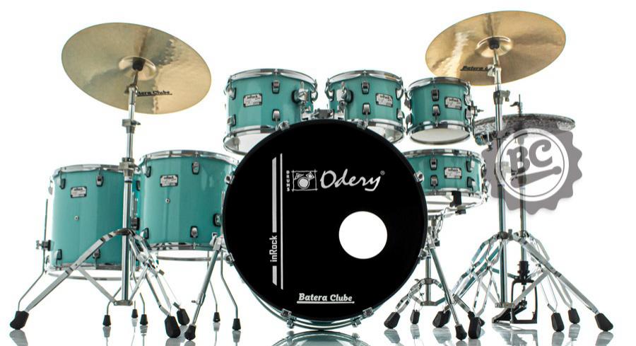 Bateria Odery inRock IR.220 Surf Green Bumbo 22",8",10",12",14",16" com Ferragens, 1 Estante e Banco