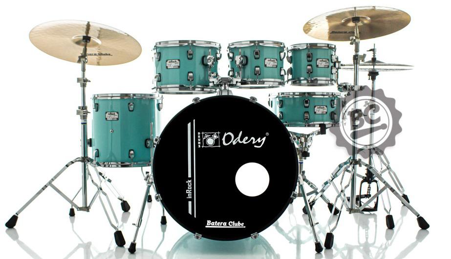 Bateria Odery inRock IR.220 Surf Green Bumbo 22",8",10",12",16" com Ferragens, 1 Estante e Banco