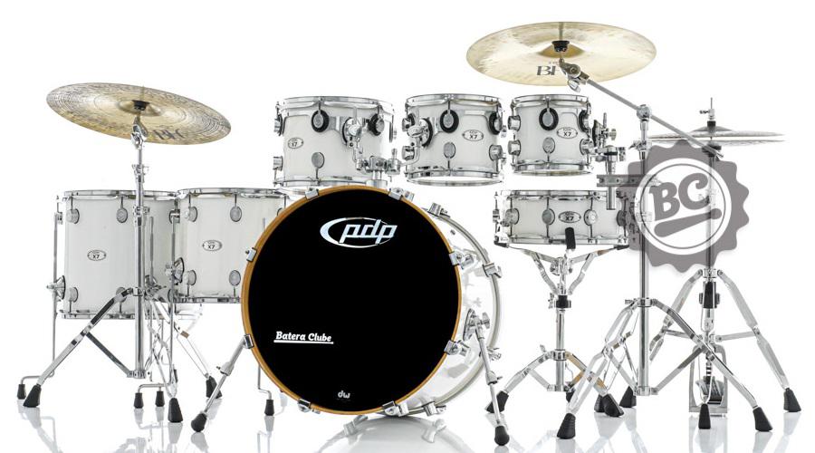 Bateria PDP by DW X7 Pearlescent White 22",8",10",12",14",16" e Caixa 14x5" (Shell Pack) Usado