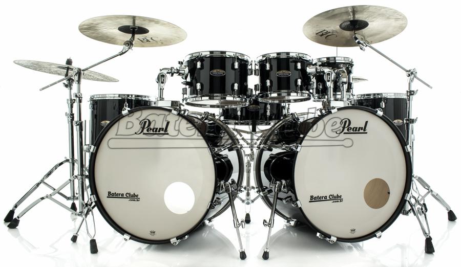 Bateria Pearl Decade Maple Black Ice Bumbo Duplo 22",22",8",10",12",14",16" com caixa (Shell Pack)