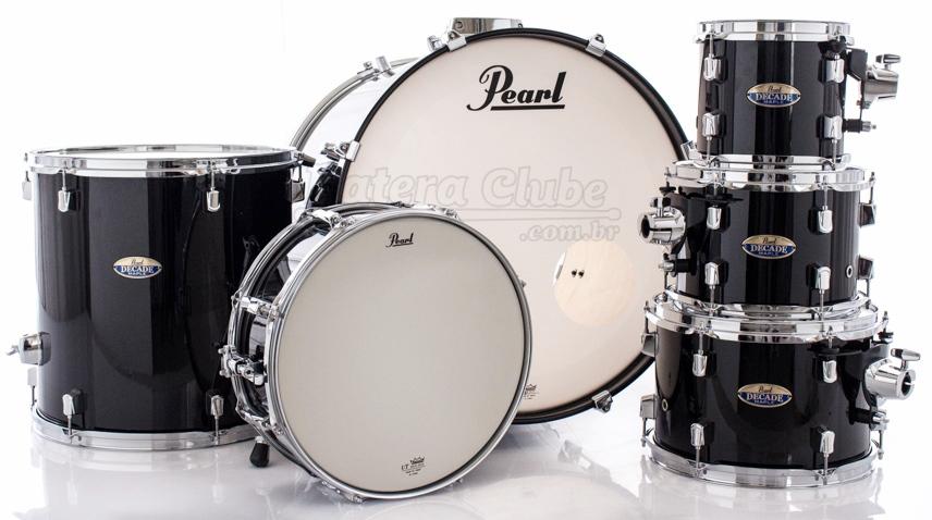 Bateria Pearl Decade Maple Black Ice Lacquer 22",8",10",12",16" com Caixa 14x5,5" (Shell Pack)