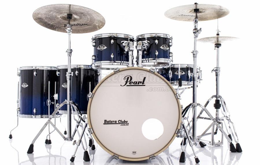 Bateria Pearl Export EXL Lacquer Sea Blue Fade 20",10",12",14",16" com Kit Ferragens 830