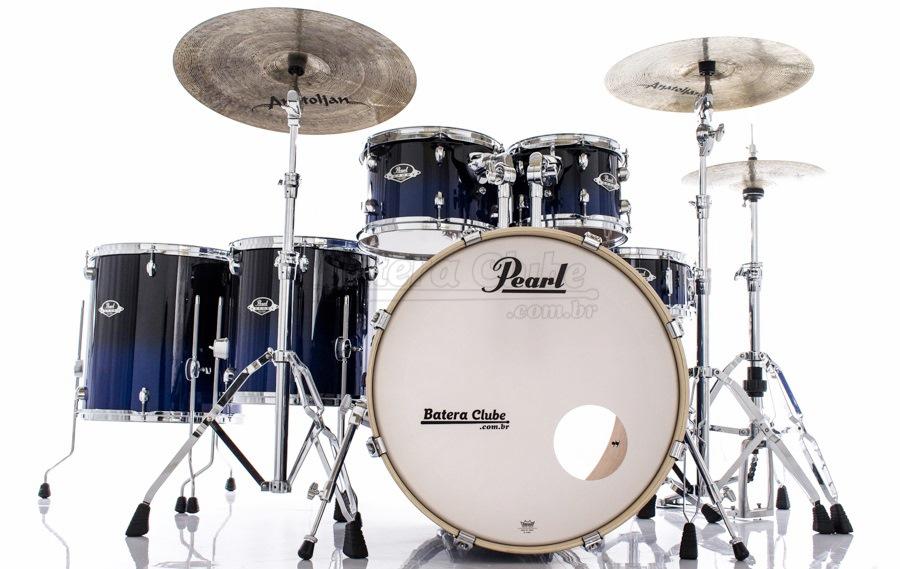 Bateria Pearl Export EXL Lacquer Sea Blue Fade 22",10",12",14",16" com Kit Ferragens 830