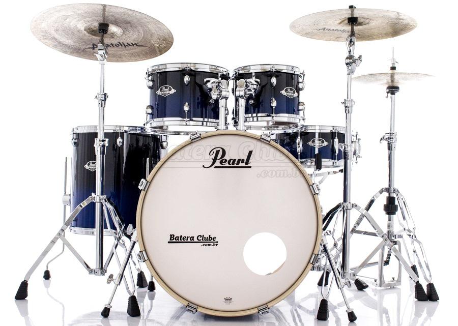 Bateria Pearl Export EXL Lacquer Sea Blue Fade 20",10",12",14" com Kit Ferragens 830