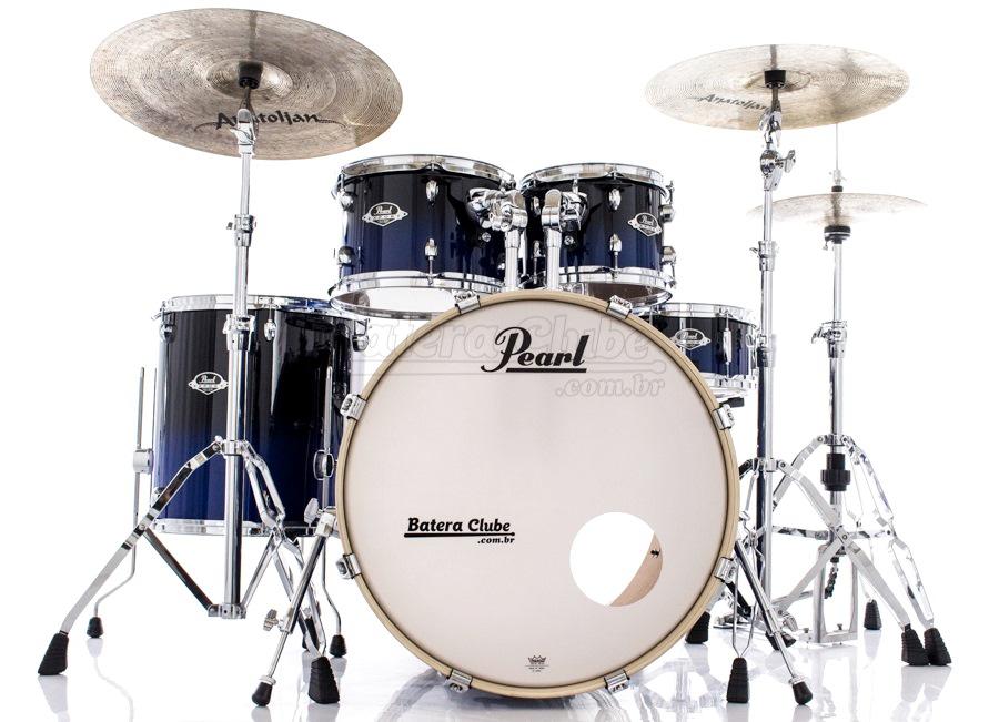 Bateria Pearl Export EXL Lacquer Sea Blue Fade 22",10",12",16" com Kit Ferragens 830