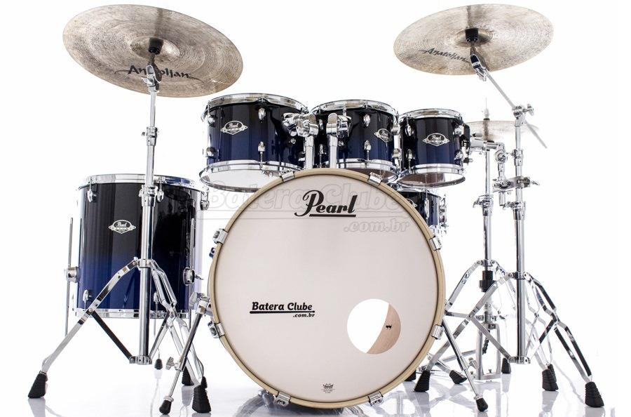 Bateria Pearl Export EXL Lacquer Sea Blue Fade 22",8",10",12",16" com Kit Ferragens 830