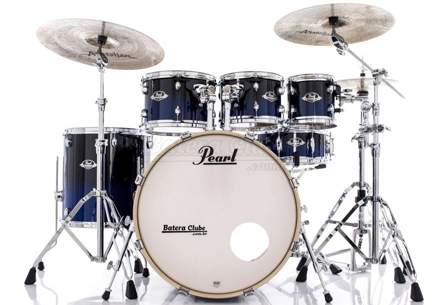 Bateria Pearl Export EXL Lacquer Sea Blue Fade 20",8",10",12",14" com Kit Ferragens 830
