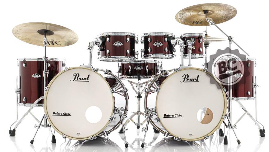 Bateria Pearl Export EXX Burgundy Bumbo Duplo 22",22",8",10",12"14",16" com Caixa e Ferragens 830