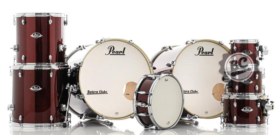 Bateria Pearl Export EXX Burgundy Bumbo Duplo 22",22",8",10",12"14",16" com Caixa (Shell Pack)