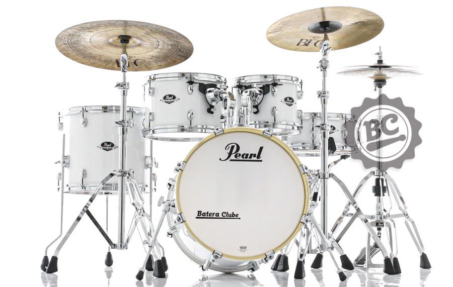 Bateria Pearl Export EXX Jazz Mahogany Pure White 18",10",12",14" e 13x5" com Kit de Ferragens 830