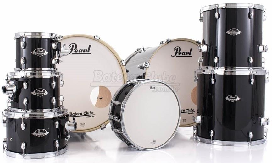 Bateria Pearl Export EXX Jet Black Bumbo Duplo 22",22",8",10",12"14",16" com Caixa (Shell Pack)