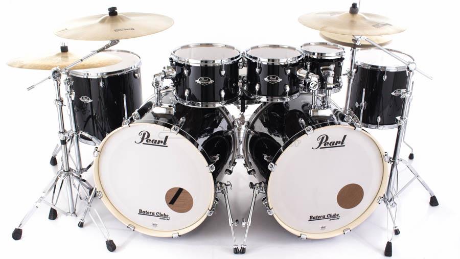 Bateria Pearl Export EXX Jet Black Bumbo Duplo 22",22",8",10",12"14",16" com Caixa e Ferragens 830