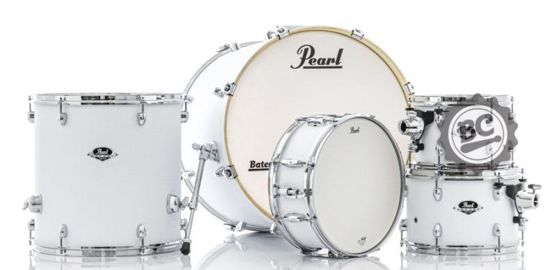 Bateria Pearl Export EXX Series Mahogany Satin White 20",10",12",14" (Shell Pack) com Caixa 14x5,5"