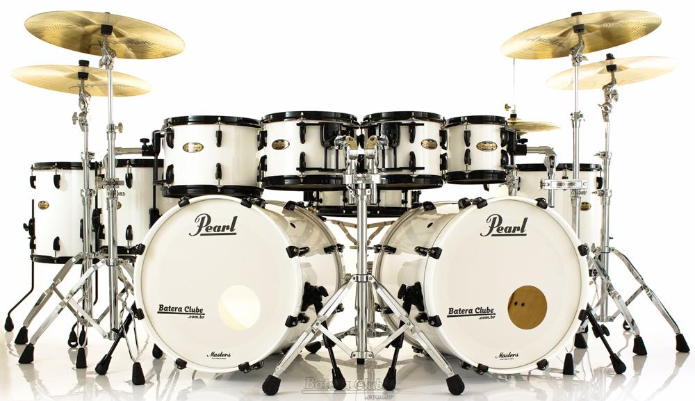 Bateria Pearl Masters Maple Reserve Artic Sparkle com 2 Bumbos, 4 Tons, 3 Surdos e Caixa Masterworks