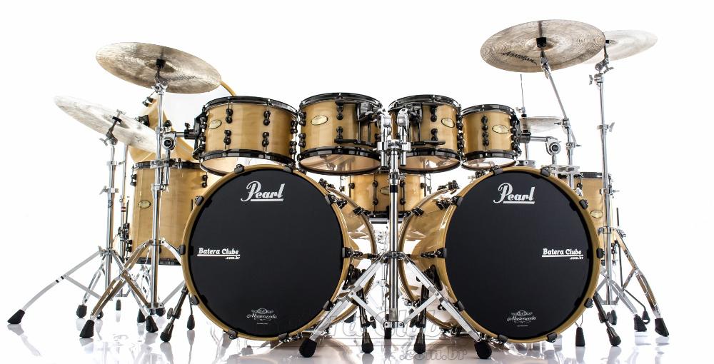 Bateria Pearl Masterworks Custom Natural Maple com 2 Bumbos, 4 Tons, 2 Surdos, Gong Bass e Caixa