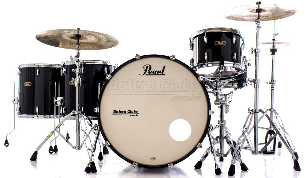 Bateria Pearl Wood Fiberglass Hybrid Kapur Piano Black 26",13",16",18" Reedição Década 60