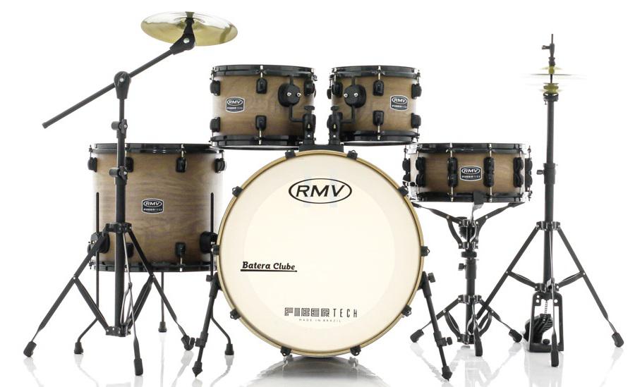 Bateria RMV FiberTech Avelã Wood 20",10",12",16" com Pratos, Baquetas e Ferragens (Exclusiva)