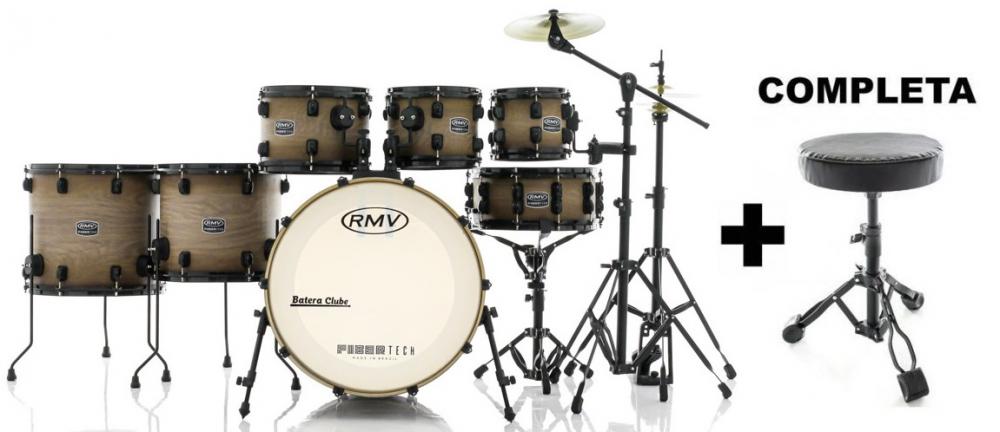 Bateria RMV FiberTech Avelã Wood 20",8",10",12",14",16" Banco, Pratos e Ferragens (Exclusiva)
