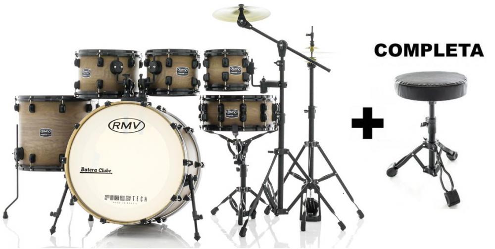 Bateria RMV FiberTech Avelã Wood 22",8",10",12",16" com Banco, Pratos e Ferragens (Exclusiva)