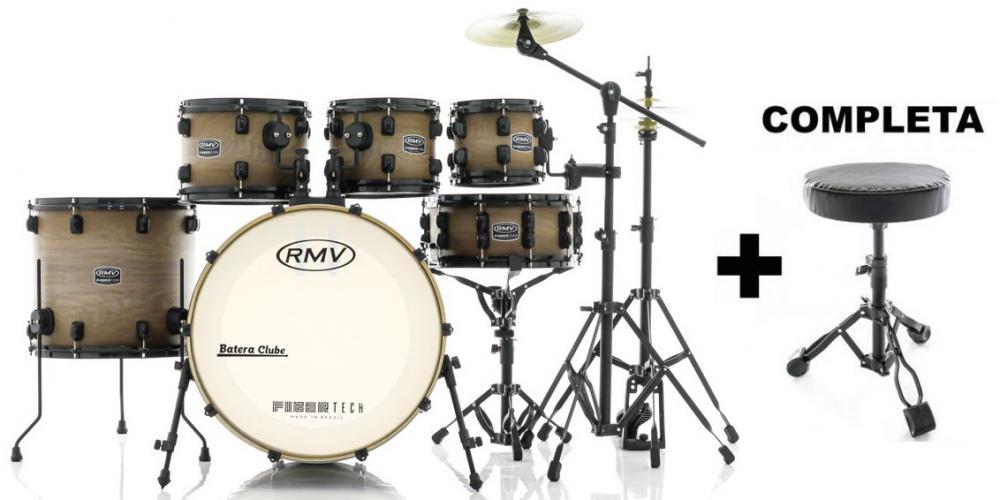 Bateria RMV FiberTech Avelã Wood 20",8",10",12",16" com Banco, Pratos e Ferragens (Exclusiva)