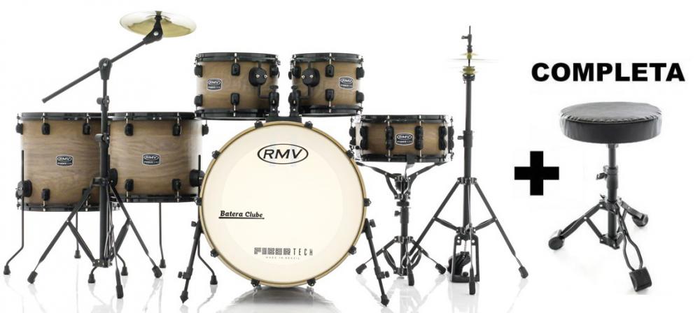 Bateria RMV FiberTech Avelã Wood 20",10",12",14",16" com Banco, Pratos e Ferragens (Exclusiva)