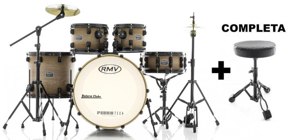 Bateria RMV FiberTech Avelã Wood 20",10",12",16" com Banco, Pratos e Ferragens (Exclusiva)