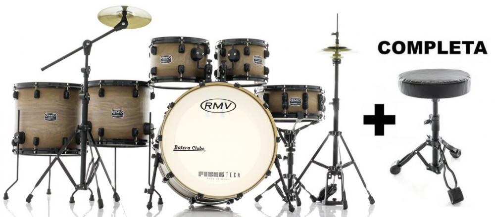 Bateria RMV FiberTech Avelã Wood 22",10",12",14",16" com Banco, Pratos e Ferragens (Exclusiva)