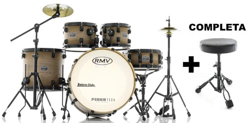 Bateria RMV FiberTech Avelã Wood 22",10",12",16" com Banco, Pratos e Ferragens (Exclusiva)