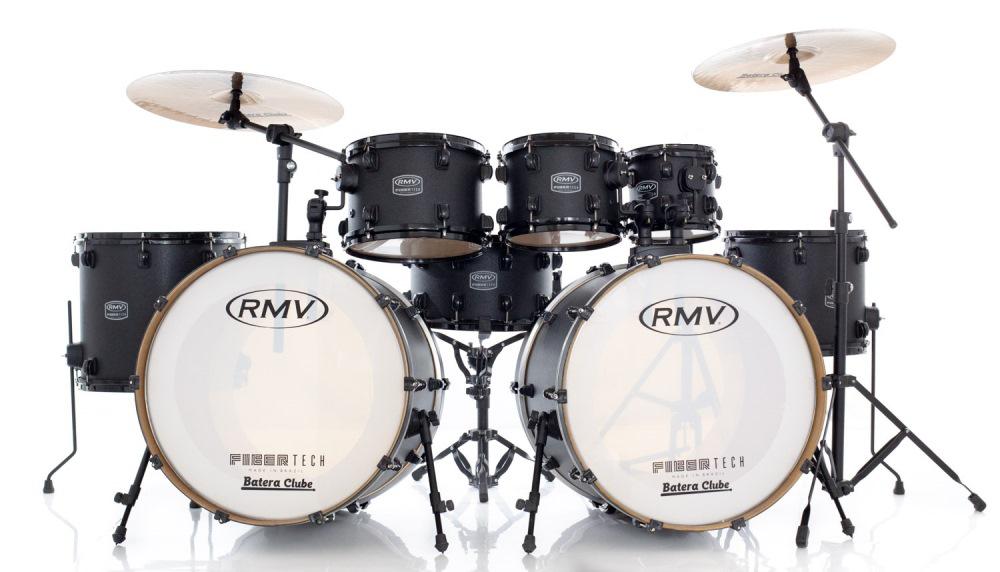 Bateria RMV FiberTech Bumbo Duplo Black com 3 Tons, 2 Surdos, 2 Bumbos, Caixa 14x8" e Ferragens