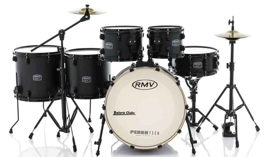 Bateria RMV FiberTech Silky Black 20",10",12",14",16" com Pratos, Baquetas e Ferragens (Exclusiva)