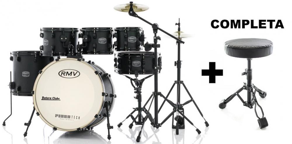 Bateria RMV FiberTech Silky Black 20",8",10",12",16" com Banco, Pratos e Ferragens (Exclusiva)