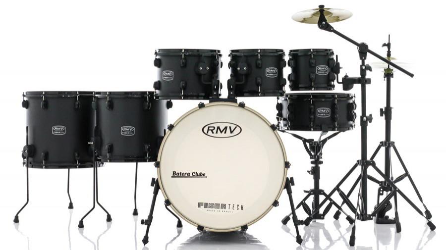 Bateria RMV FiberTech Silky Black 20",8",10",12",14",16" com Pratos, Baquetas e Ferragens