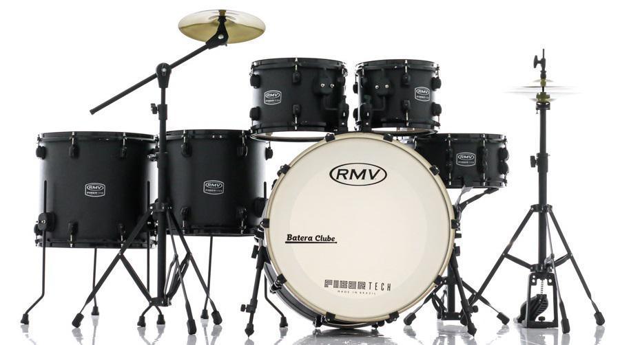 Bateria RMV FiberTech Silky Black 22",10",12",14",16" com Pratos, Baquetas e Ferragens (Exclusiva)
