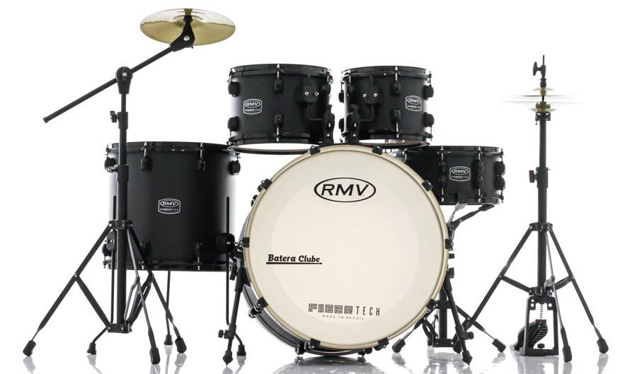 Bateria RMV FiberTech Silky Black 22",10",12",16" com Pratos, Baquetas e Ferragens (Exclusiva)