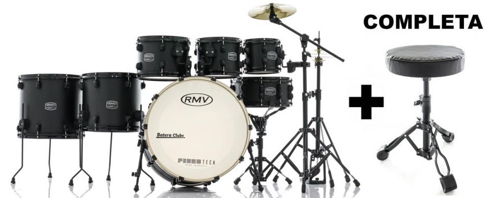Bateria RMV FiberTech Silky Black 22",8",10",12",14",16" Banco, Pratos e Ferragens (Exclusiva)