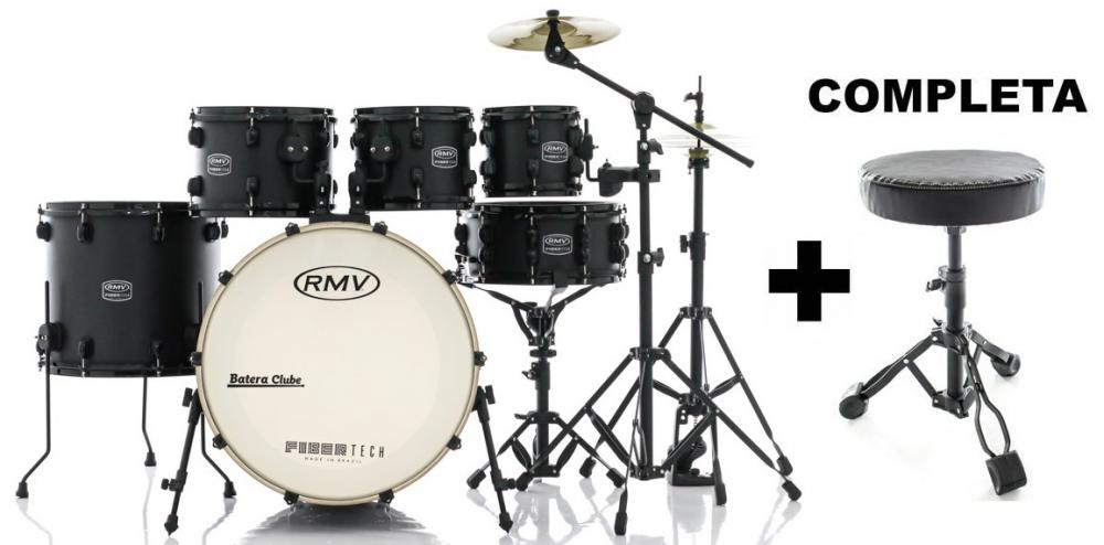 Bateria RMV FiberTech Silky Black 22",8",10",12",16" com Banco, Pratos e Ferragens (Exclusiva)