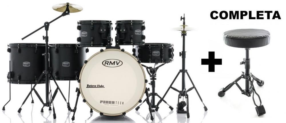 Bateria RMV FiberTech Silky Black 20",10",12",14",16" com Banco, Pratos e Ferragens (Exclusiva)
