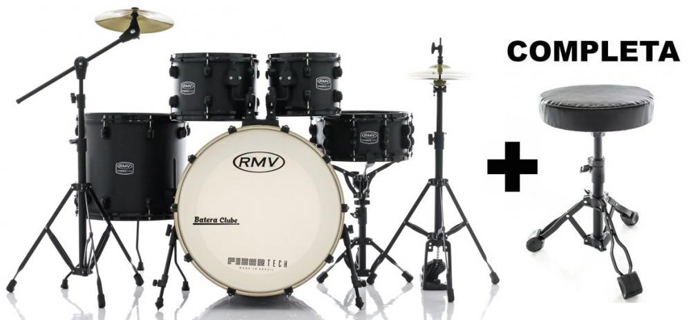 Bateria RMV FiberTech Silky Black 20",10",12",16" com Banco, Pratos e Ferragens (Exclusiva)