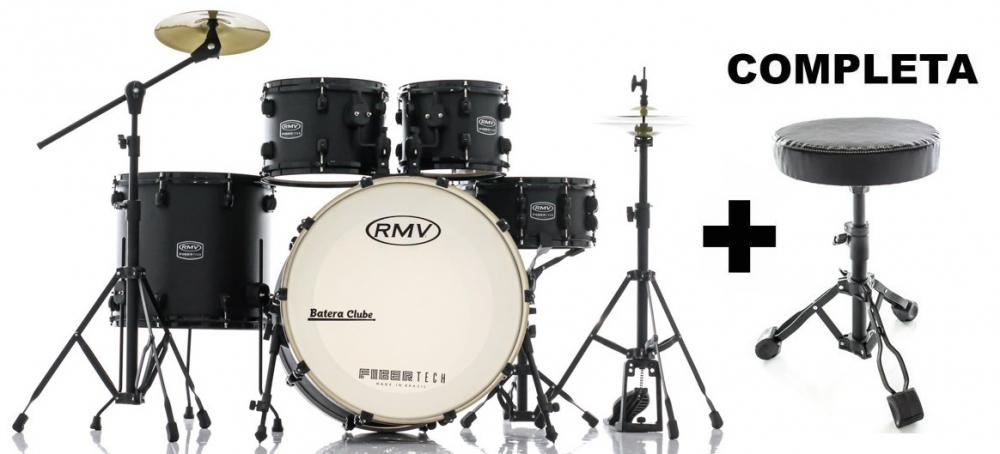 Bateria RMV FiberTech Silky Black 22",10",12",16" com Banco, Pratos e Ferragens (Exclusiva)