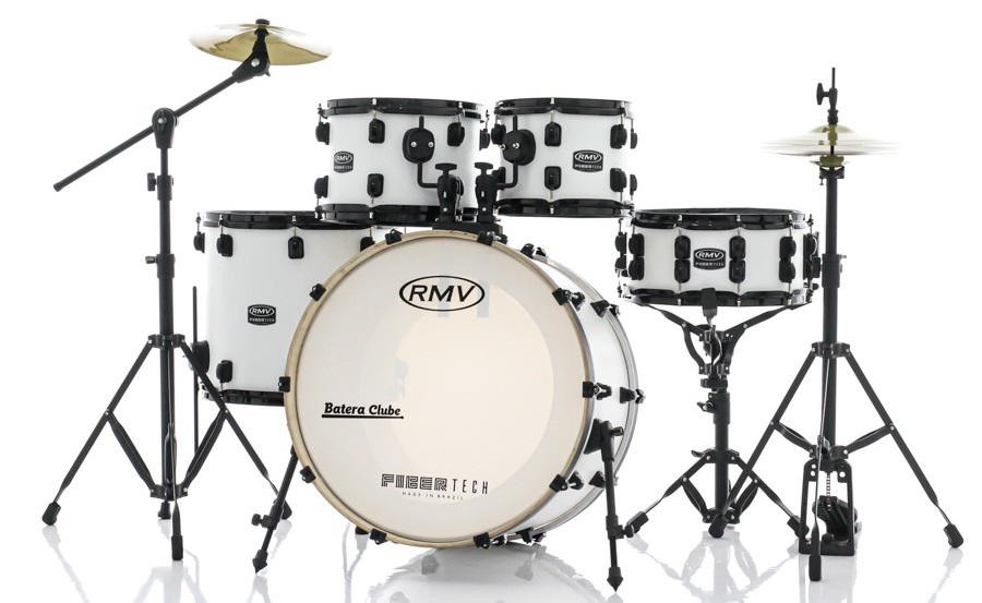 Bateria RMV FiberTech Silky Branca 20",10",12",16" com Pratos, Baquetas e Ferragens (Exclusiva)