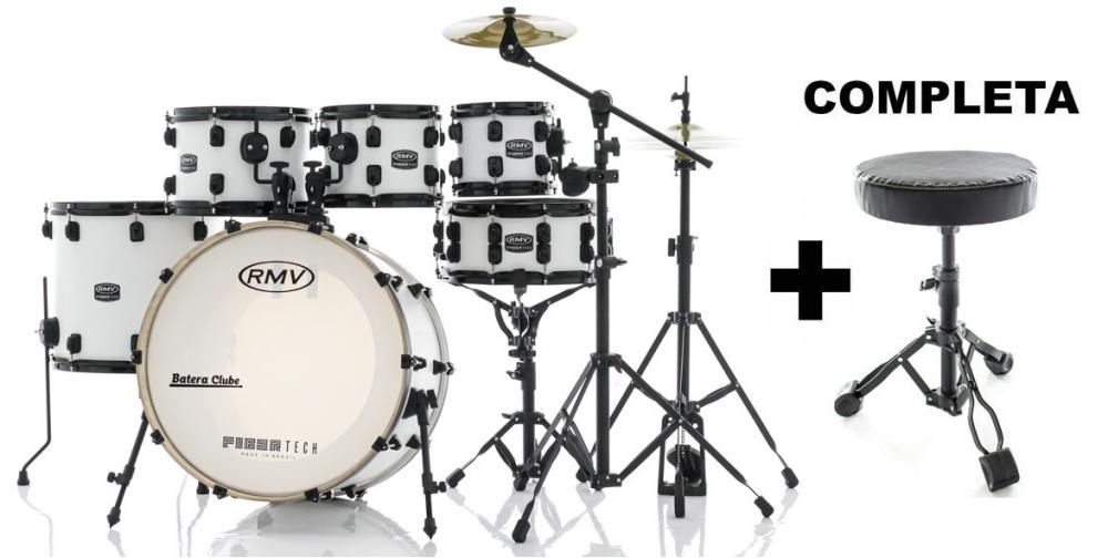 Bateria RMV FiberTech Silky Branca 20",8",10",12",16" com Banco, Pratos e Ferragens (Exclusiva)