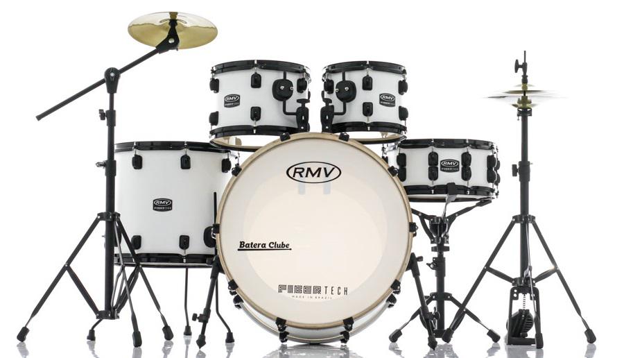 Bateria RMV FiberTech Silky Branca 22",10",12",16" com Pratos, Baquetas e Ferragens (Exclusiva)