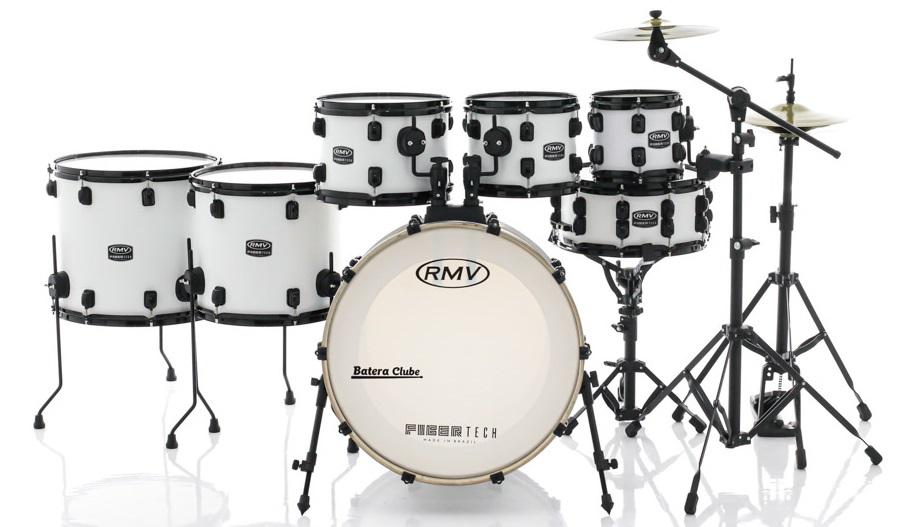 Bateria RMV FiberTech Silky Branca 20",8",10",12",14",16" com Pratos e Ferragens (Exclusiva)