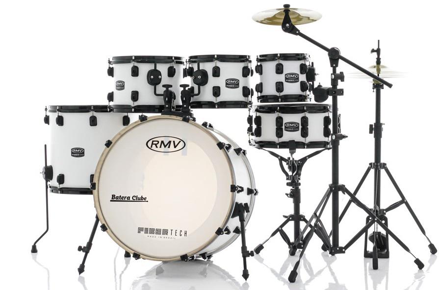 Bateria RMV FiberTech Silky Branca 22",8",10",12",16" com Pratos e Ferragens (Exclusiva)